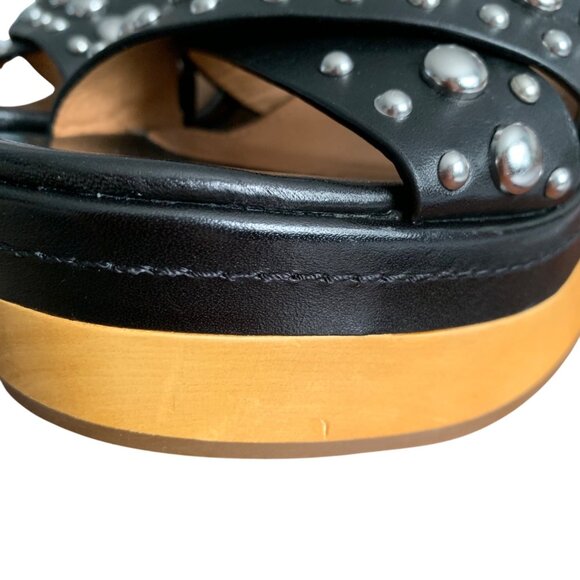 COACH Astor Silver Studded Platform Sandals Black Leather + Charm SZ 5.5 NWOB - Picture 6 of 7